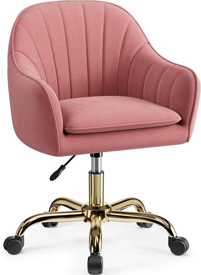 Vanity Chair with Wheels, Comfy Home Office Desk Chairs Adjustable Modern Velvet Makeup Vanity Ch... | Amazon (US)