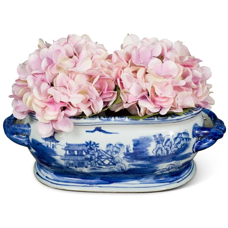 ChinaFurnitureOnline Blue and White Chinoiserie Motif Small Chinese Porcelain Footbath Planter | Amazon (US)