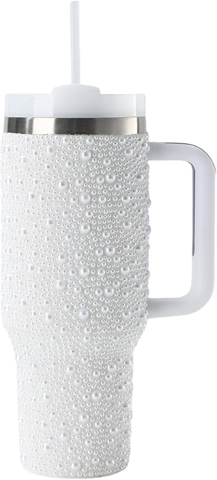 Pearls Bling 40 oz Tumbler with Handle and Straw | Rhinestones 100% Leakproof Stainless Steel Ins... | Amazon (US)