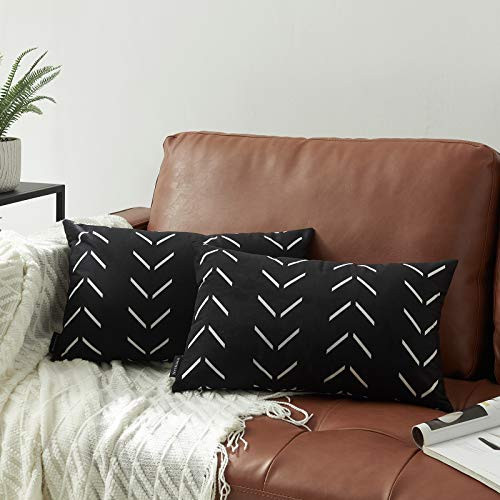Nestinco Set of 2 Black Lumbar Pillow Covers 12 x 20 inches Boho Aztec Polyester Blend Decorative Throw Pillow Covers for Sofa Couch Bed Decor | Amazon (US)