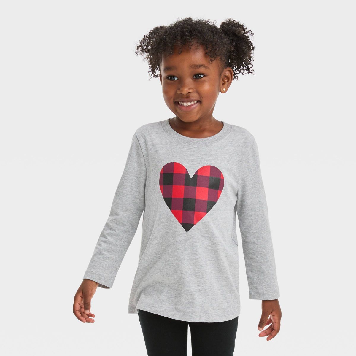 Toddler Heart Plaid Long Sleeve T-Shirt - Cat & Jack™ Heather Gray | Target