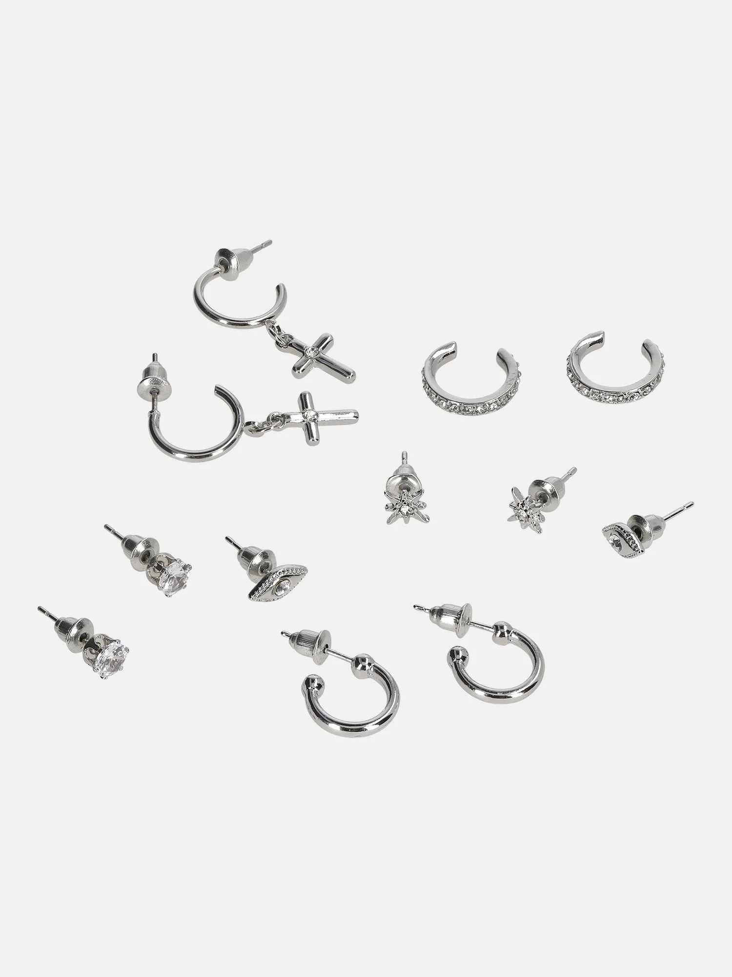 No Boundaries Silver-Tone Cross, Hoops and Studs Earrings, 6-Pack, Women's | Walmart (US)