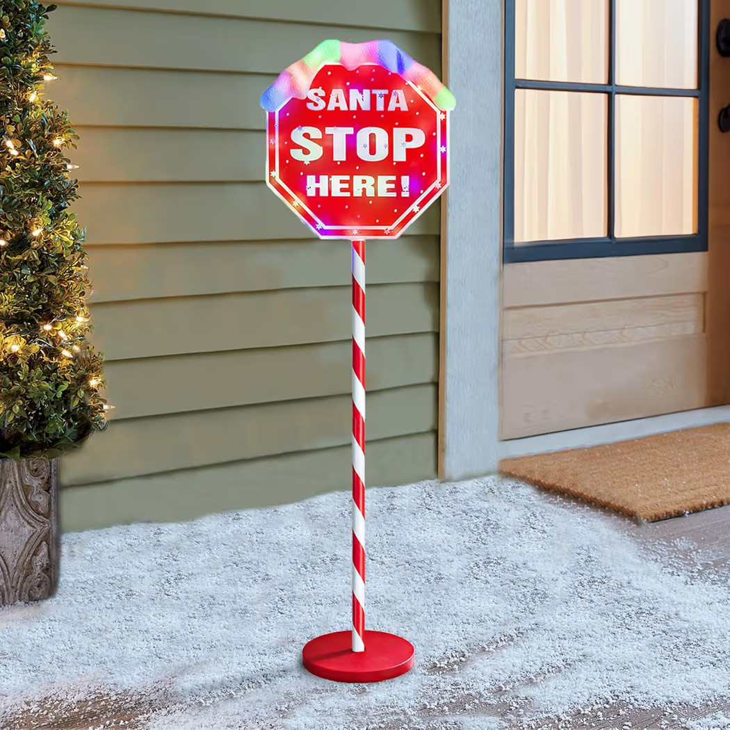 Christmas Santa Stop Here Lights 40-inch Pre-lit Christmas Yard Decorations with 30 Multi-color L... | Amazon (US)
