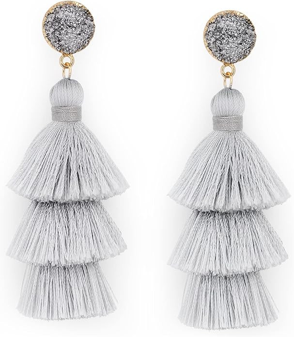 Me&Hz Colorful Layered Tassel Earrings Bohemian Statement Tiered Tassel Big Dangle Drop Earrings ... | Amazon (US)