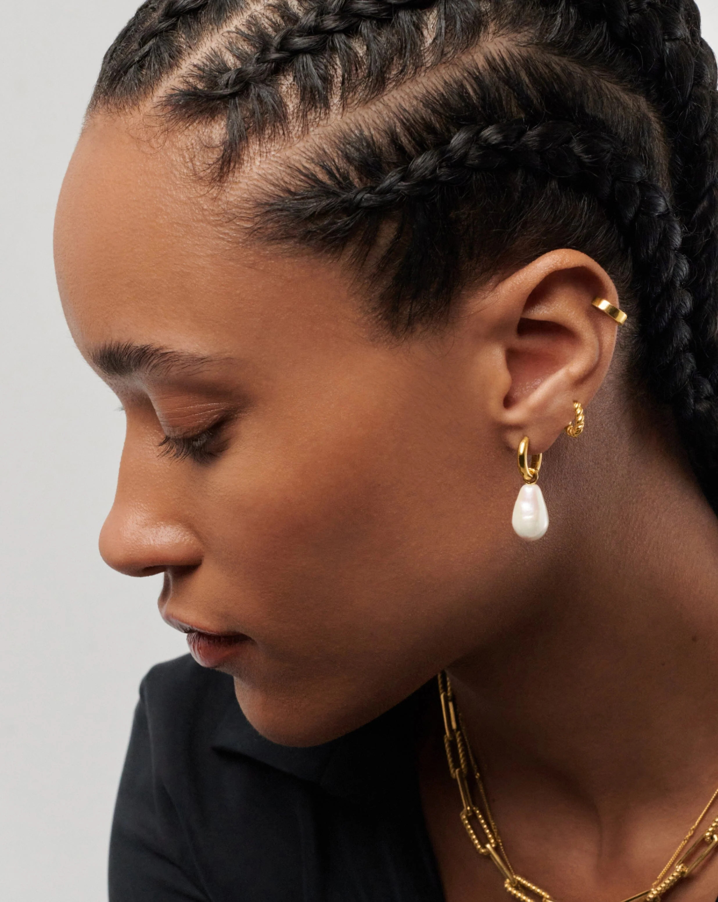 Baroque Pearl Drop Tunnel Mini Gold Hoop Earrings | Missoma | Missoma UK