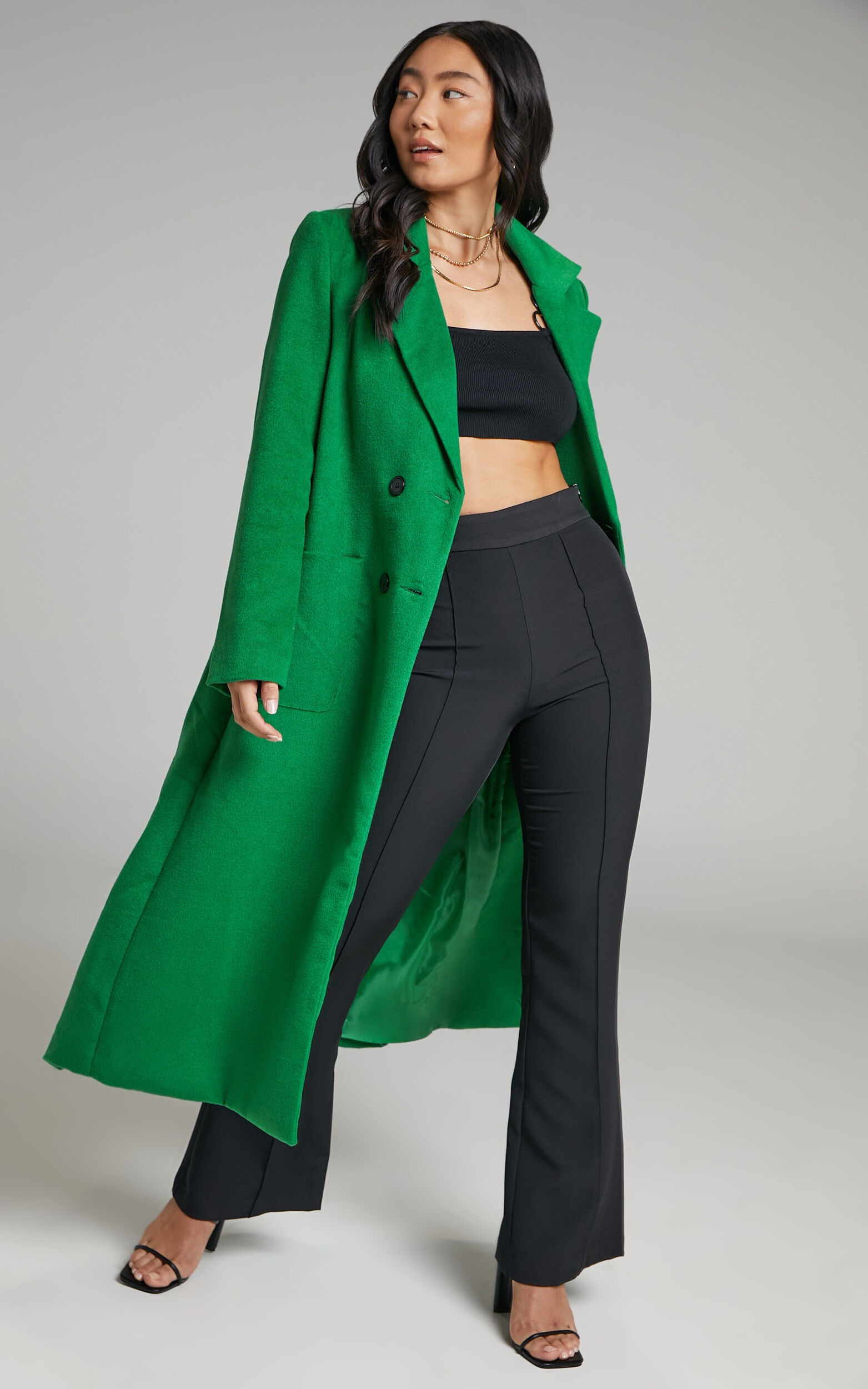 Jaya Double Breasted Collared Longline Coat in Green | Showpo | Showpo - deactived