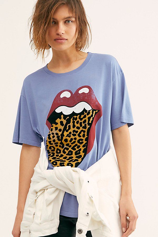 Stones Flocked Leopard Tongue Tee by Daydreamer at Free People, River, M | Free People (Global - UK&FR Excluded)