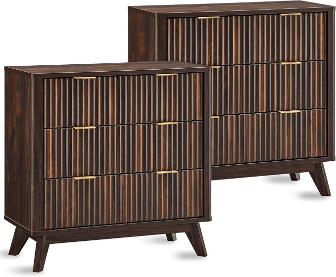 T4TREAM 32" Tall Fluted Nightstand Set of 2, Modern Side Table, 3 Drawers End Table w/Storage, Be... | Amazon (US)