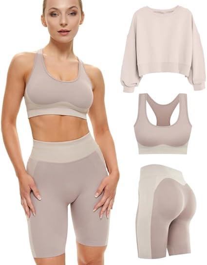 Gym Sets Women 2 Piece or 3, Matching Workout Set Women Shorts Bra, Yoga Workout Outfit, Fitness ... | Amazon (US)