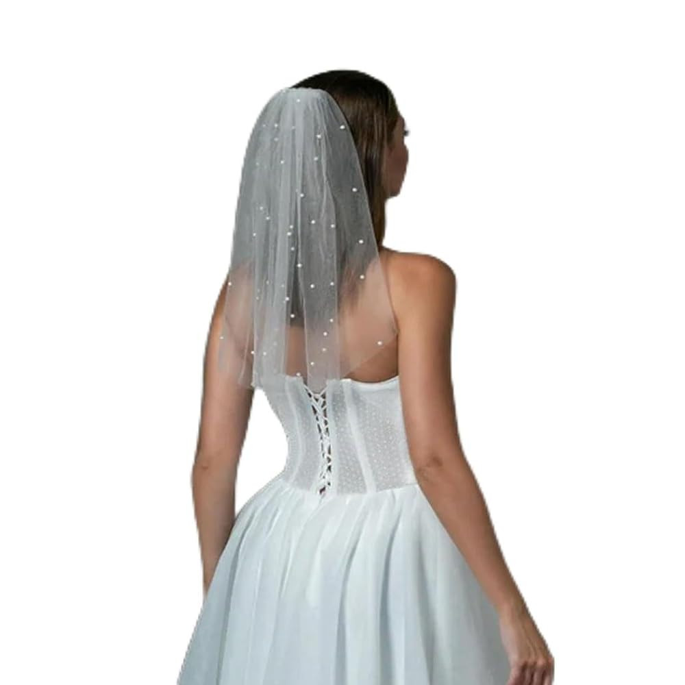 LUXCASTLE White Pearl Bride Veil Short Wedding Veil Bridal Veils Bachelorette Party Veil for Wome... | Amazon (US)
