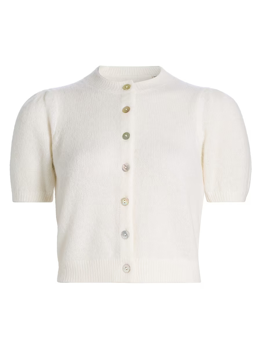 Women's Anisa Alpaca-Blend Puff-Sleeve Cardigan - Ivory - Size Small | Saks Fifth Avenue