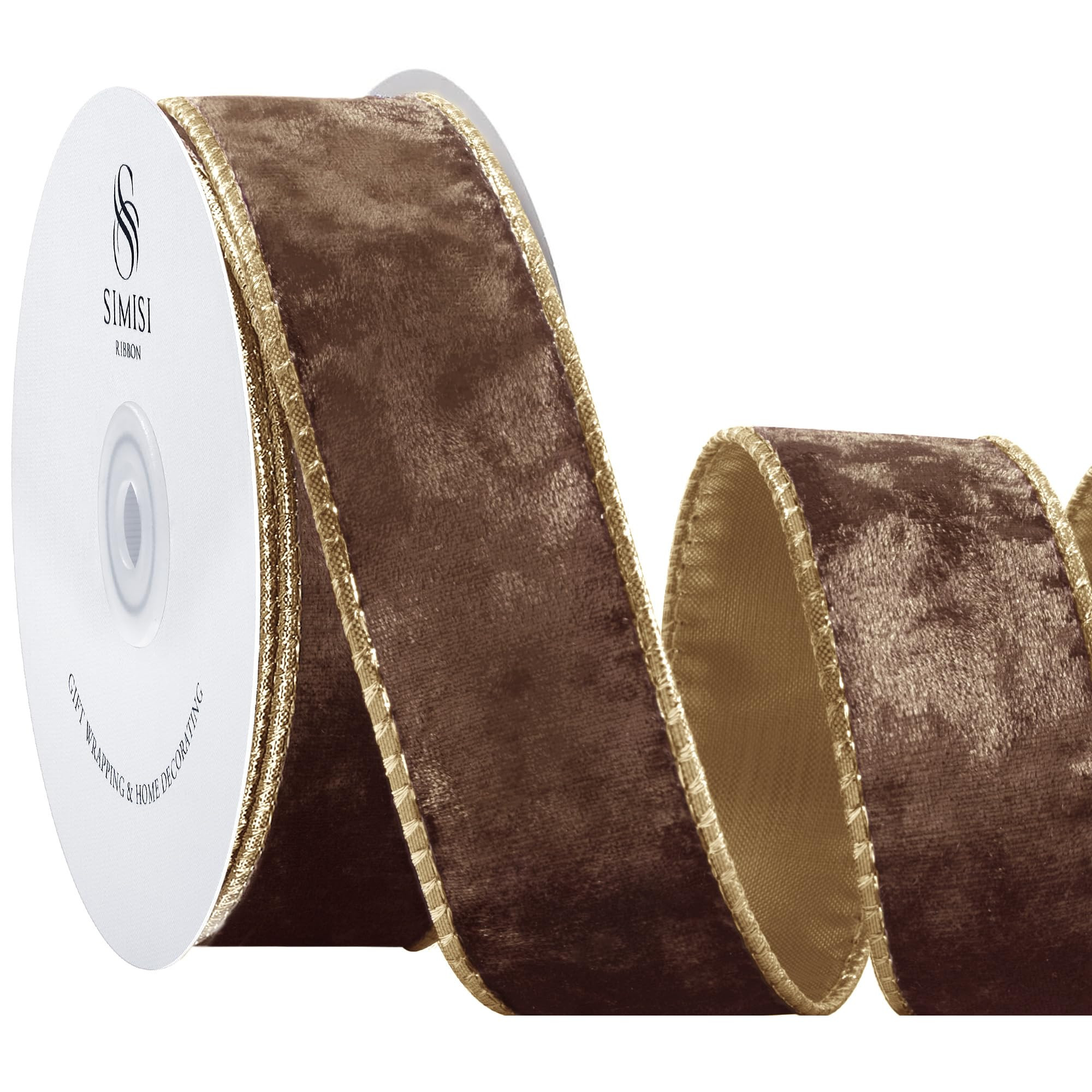 SIMISI RIBBON Brown Crushed Velvet Ribbon Wired for Christmas Tree Decorations, Outdoor Ornaments... | Amazon (US)
