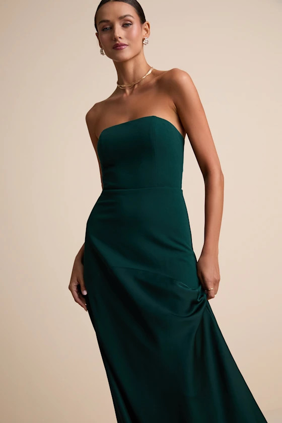 Compelling Style Emerald Strapless A-Line Maxi Dress | Lulus