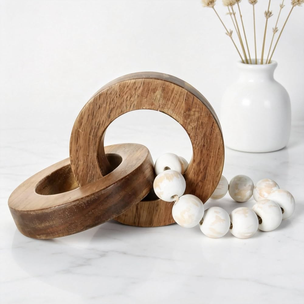Wood Chain Link Decor, Boho Wooden Knot & Decorative Beads, Farmhouse Coffee Table & Shelf Decor,... | Amazon (US)