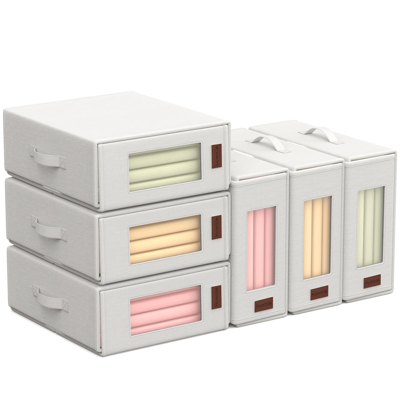 Bed Sheet Organizers Storage Foldable: Beige 6 Packs King/Queen Size with Window and Label - Bedd... | Amazon (US)