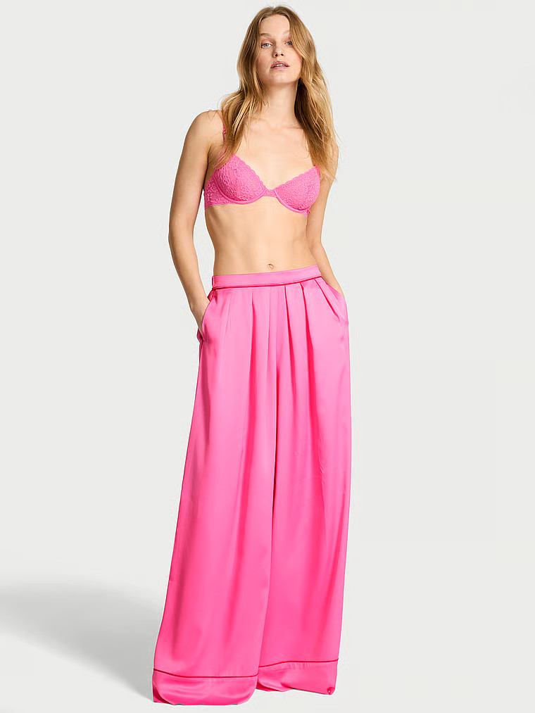 Buy Glazed Satin Palazzo Sleep Pants, Hollywood Pink - Order Pajama Bottoms online - Victoria's S... | Victoria's Secret (US / CA )