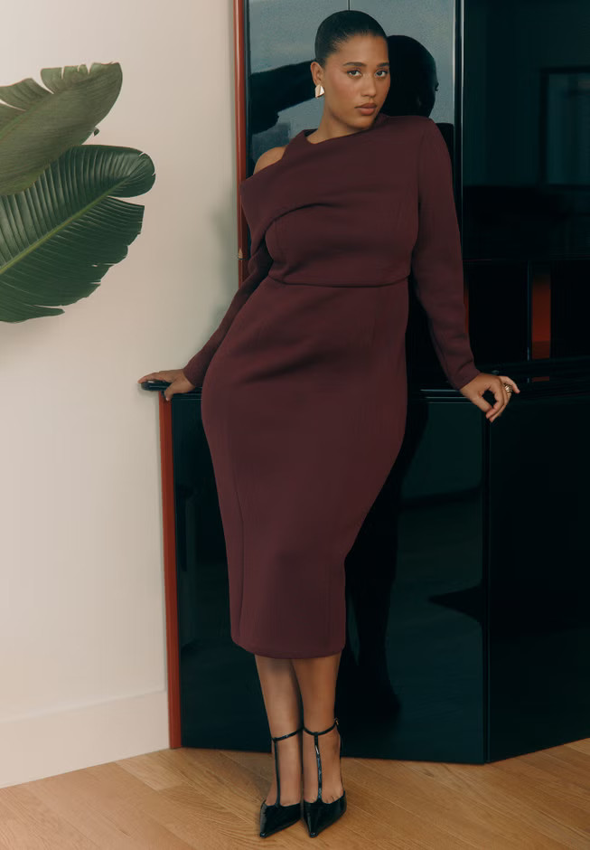 Drape Effect Midi Dress | Eloquii