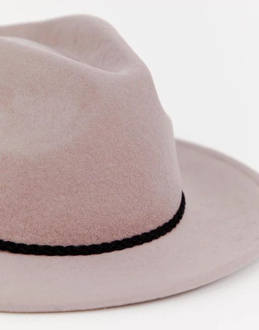 ASOS DESIGN felt fedora hat with braid braid trim and size adjuster | ASOS (Global)