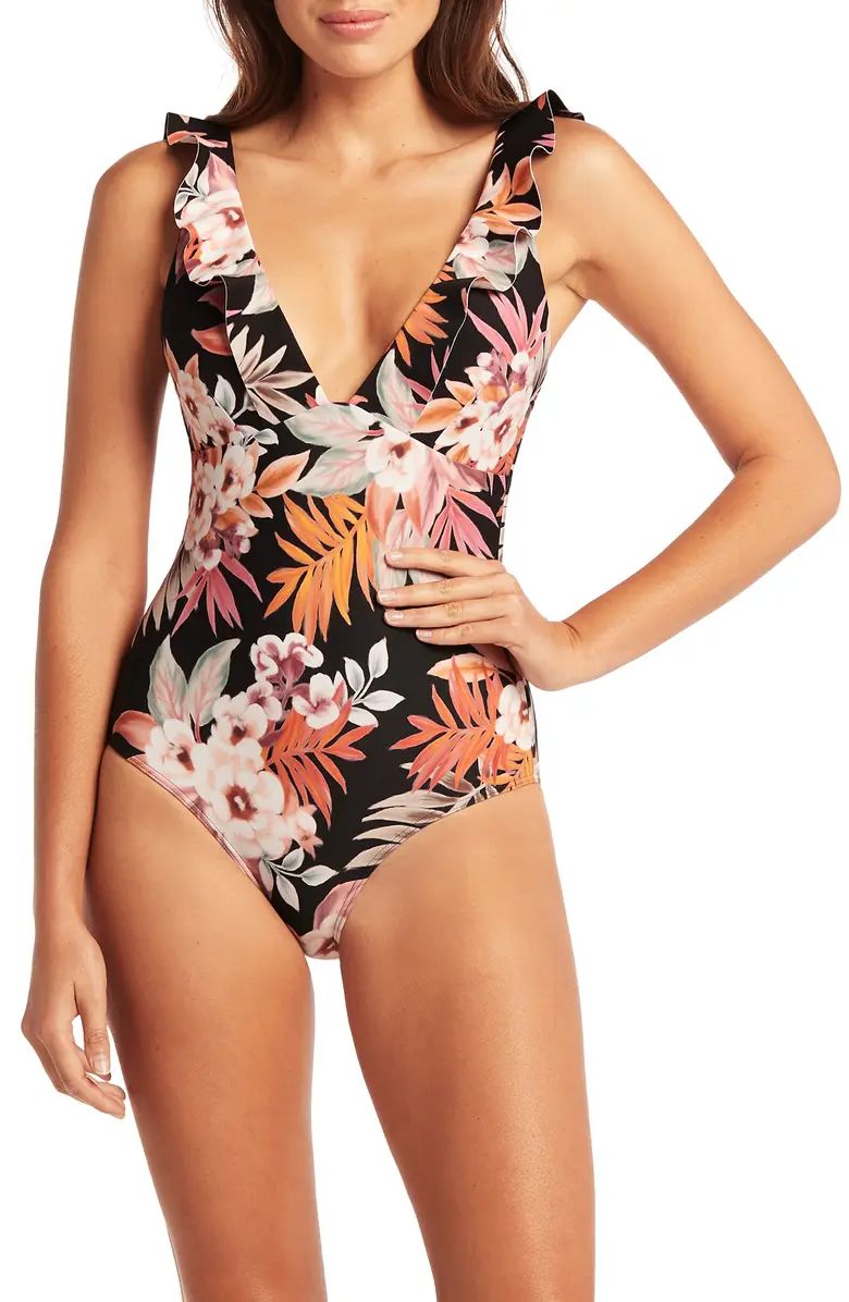 Sea Level Floral Print Ruffle One-Piece Swimsuit | Nordstrom | Nordstrom