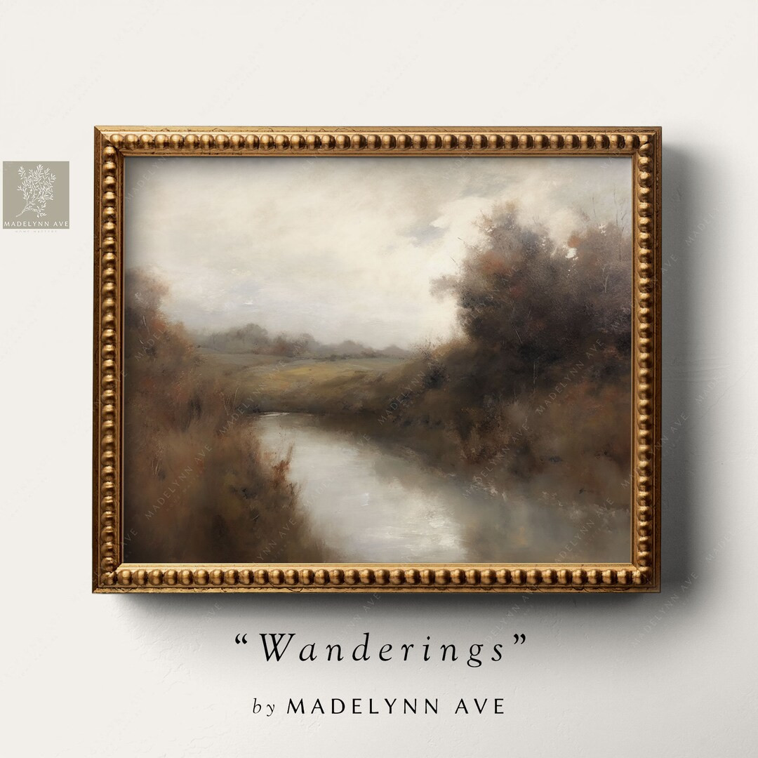 Moody Art Print River Landscape Oil Painting Vintage Cottage Style Giclee Printed Canvas Wall Art | Etsy (US)