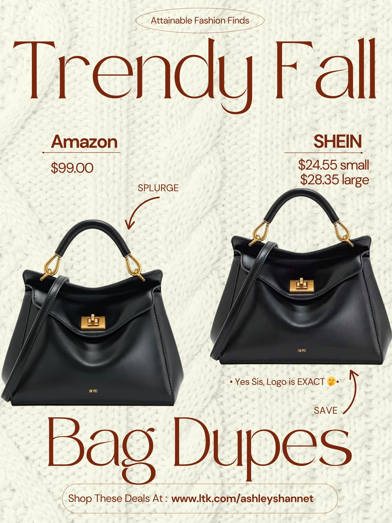 Yall ! These dupes are so good this is the second J W PEI bag I’ve sourced  for 75% off basically … same quality and logos !! Let me know if y’all want more of these! 

#LTKItBag #LTKSaleAlert #LTKFindsUnder50