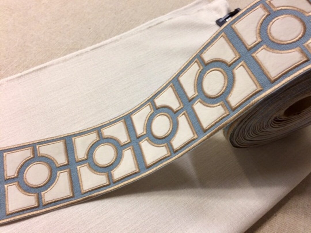 Colonial Blue, White & Tan High Quality Woven Embroidery Trim Tape 3.5 H-1156C-4 Upholstery / Bed... | Etsy (US)
