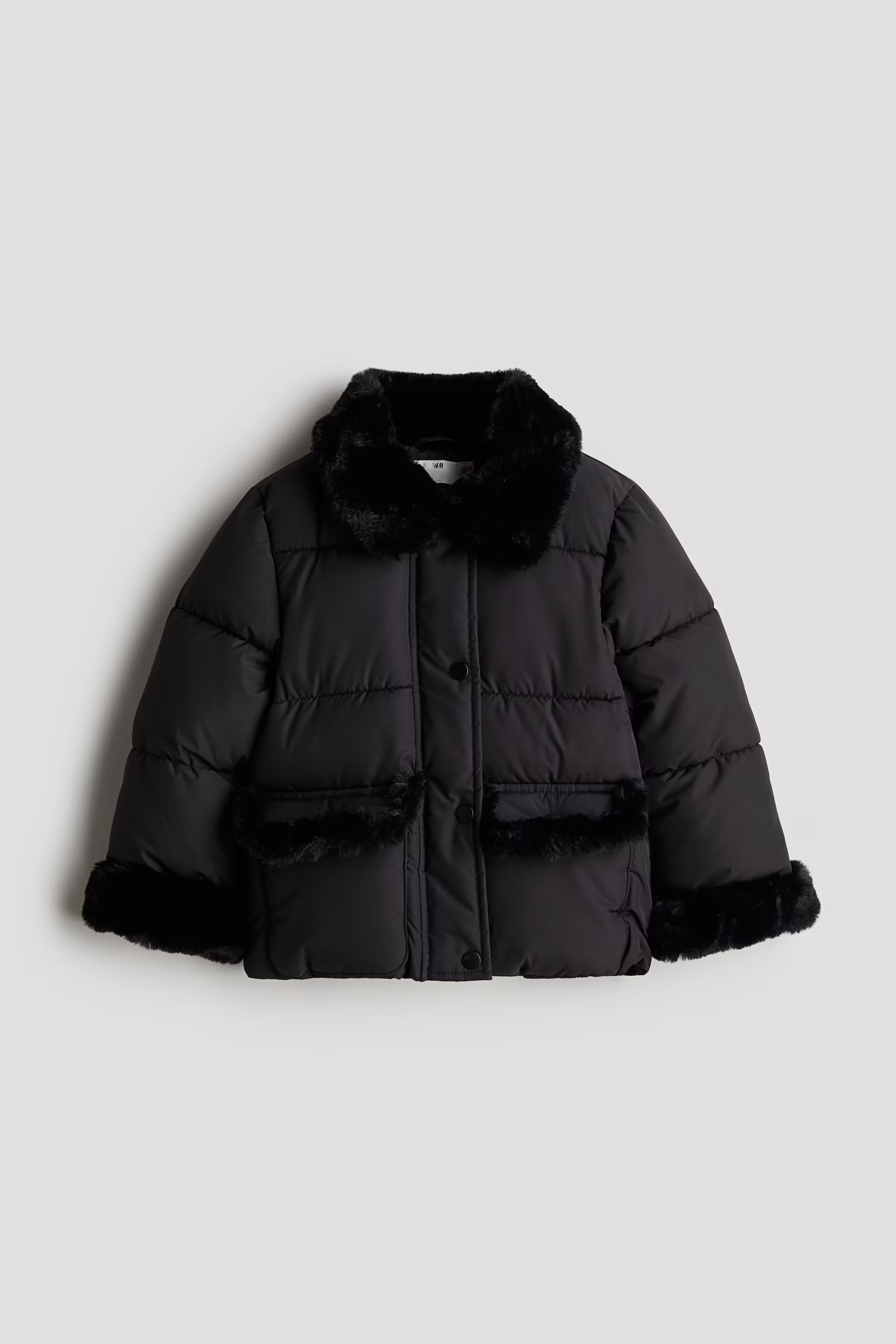 Fluffy-Detail Puffer Jacket - Black - Kids | H&M US | H&M (US + CA)