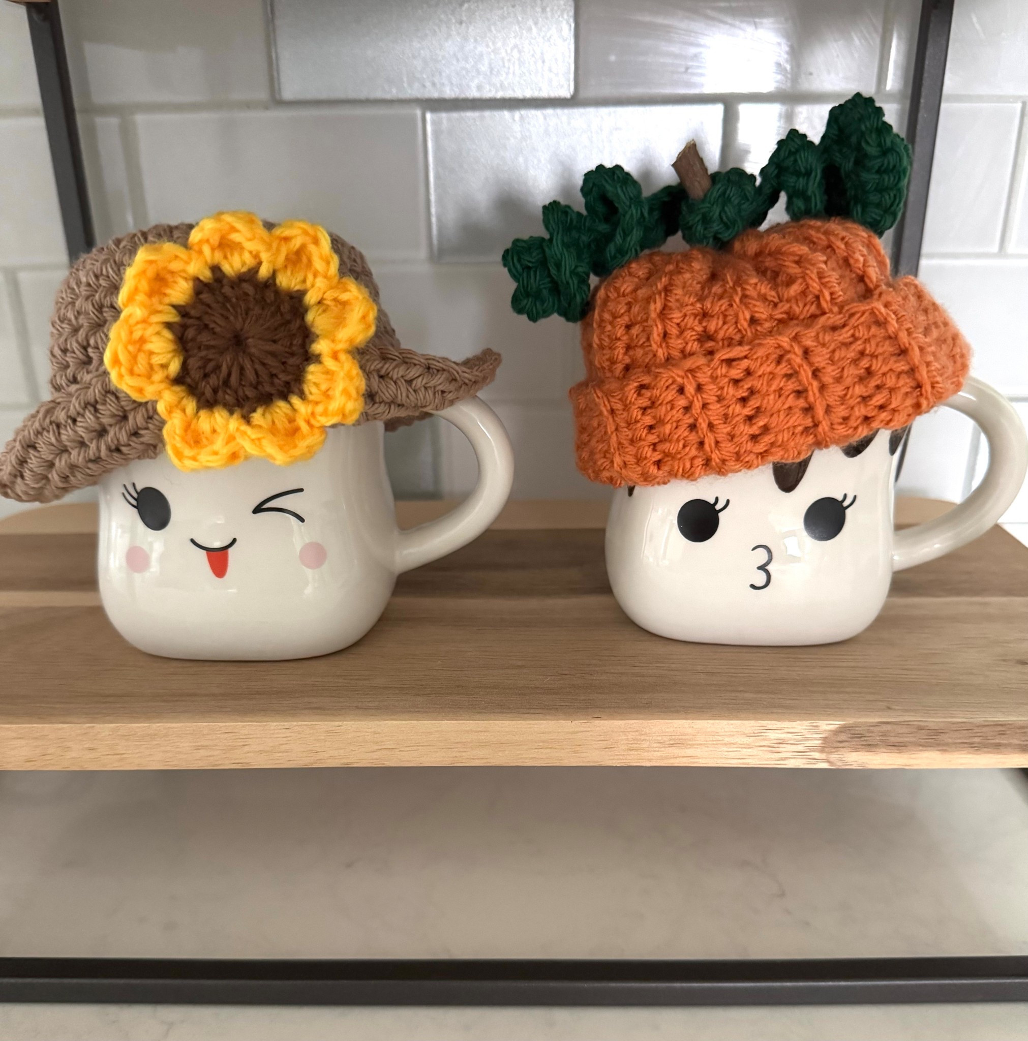 These adorable little marshmallow mugs are not just for Christmas! Look how cute they are with a pumpkin 🎃 hat and straw hat 👒 Ready for hot chocolate ☕️ 
So fun to crochet your favorite little mug toppers for any season! 


#LTKHome #LTKSeasonal #LTKFindsUnder50