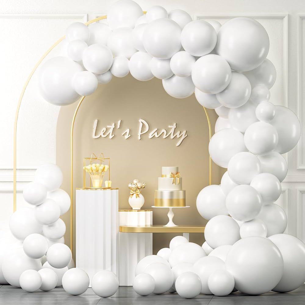 YAOWKY White Balloons Garland Arch Kit, 100PCS 18In 12In 10In 5In White Balloons Different Sizes ... | Amazon (US)