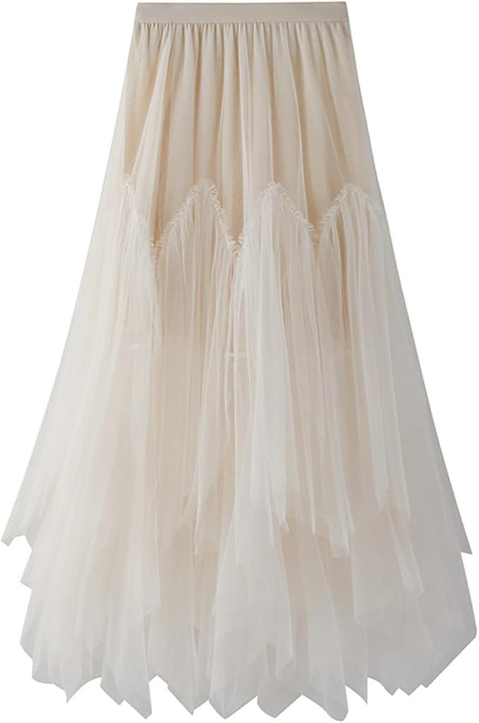 Women's Tulle Skirt Formal High Low Asymmetrical A-Line Fairy Elastic Waist Layered Long Midi Ski... | Amazon (US)