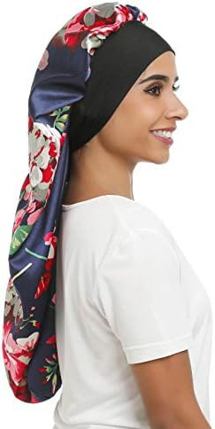 Long Satin Bonnet Sleep Cap Silky Night Hat Extra Long Double Layer Elastic Band for Women Curly ... | Amazon (US)