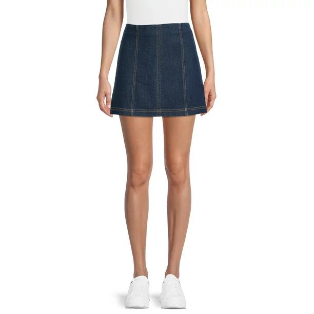 No Boundaries Juniors Seamed A-Line Mini Denim Skirt, Sizes XS-XXXL | Walmart (US)