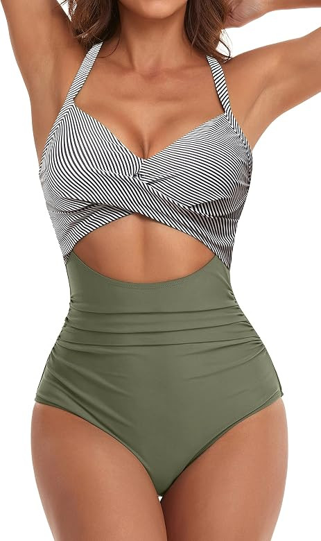 Eomenie Women's One Piece Swimsuits Tummy Control Cutout High Waisted Bathing Suit Wrap Tie Back ... | Amazon (US)