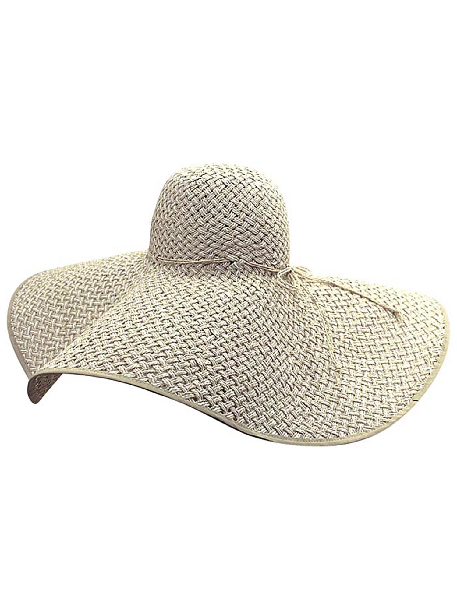 Cream & White Ultra Wide Brim Straw Floppy Hat - Walmart.com | Walmart (US)