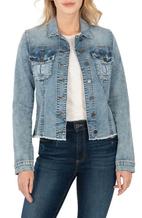 KUT from the Kloth Kara Frayed Denim Jacket in Standard at Nordstrom, Size Large | Nordstrom