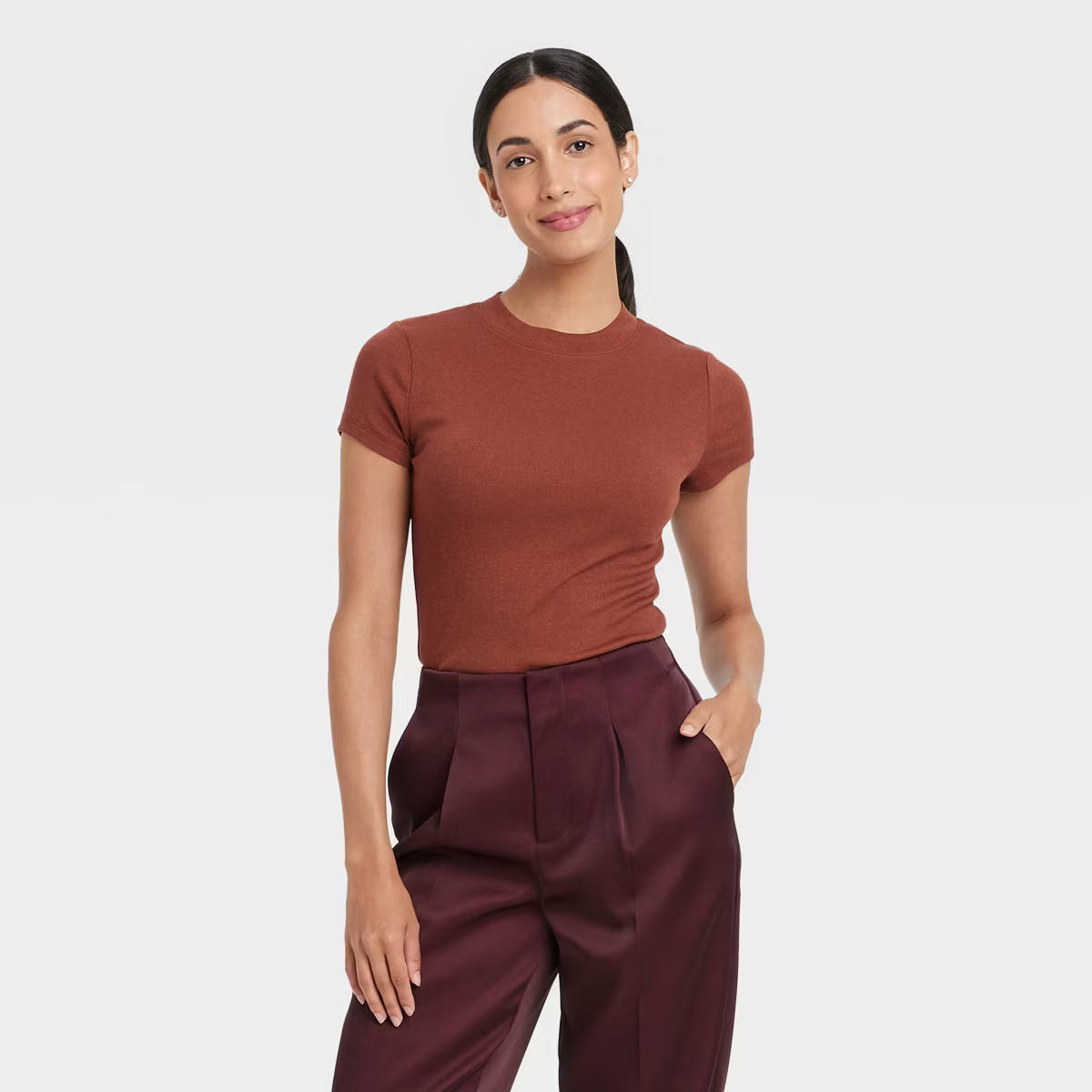 Women's Slim Fit Short Sleeve Ribbed T-Shirt - A New Day™ | Target