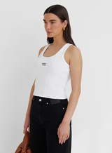 White Ribbed Embroidered Slogan Vest Top- Seona | 4th & Reckless