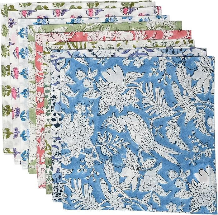 CPC Cloth Napkins 100% Cotton Set of 4 Reusable Napkins, Indian Block Print Toile Floral Dinner N... | Amazon (US)