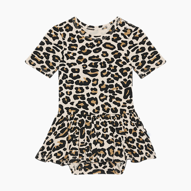 Posh Peanut Short Sleeve Twirl Skirt Bodysuit in Lana Leopard Tan Size 3-6 Months | Viscose | Babylist