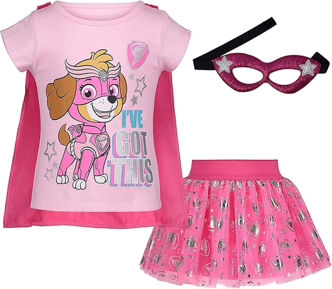 Paw Patrol Skye Girls Cosplay T-Shirt Tulle Tutu Cape and Mask 4 Piece Outfit Set Toddler to Litt... | Amazon (US)