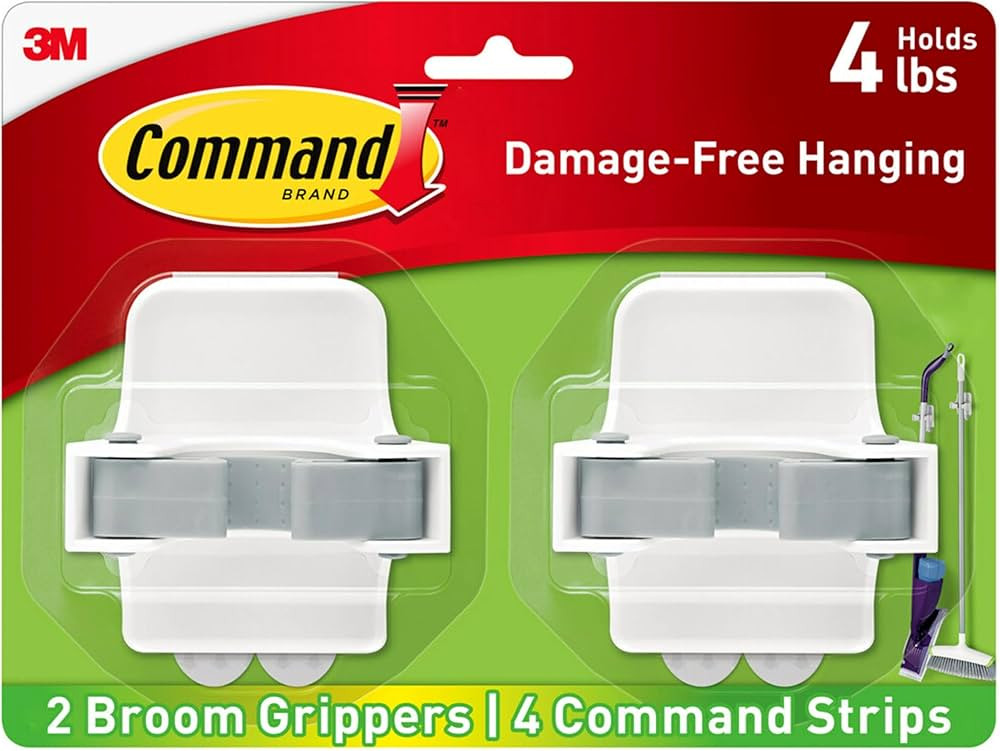 Command Broom and Mop Grippers Wall Hook, Damage Free Hanging Wall Mount Broom and Mop Holder, No... | Amazon (US)