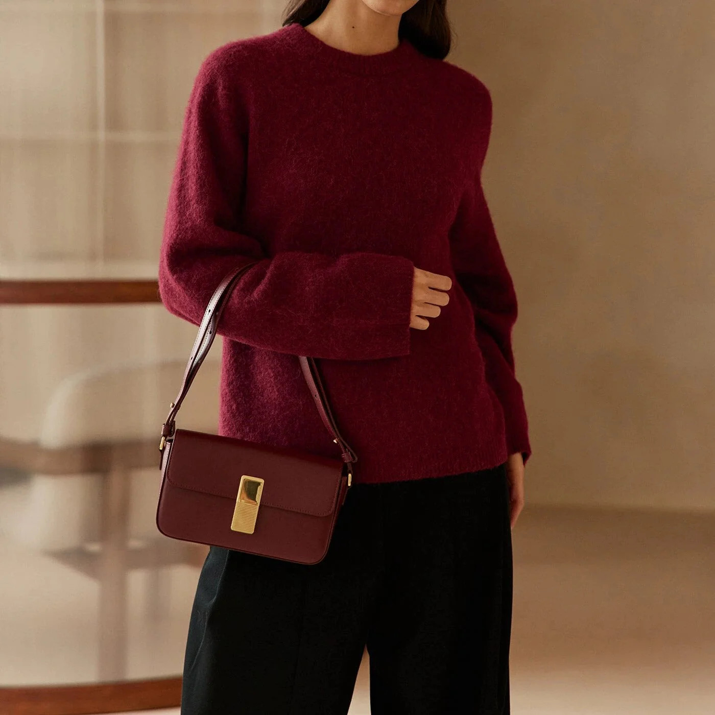 Monceau Baguette Gold Edition - Burgundy Box Leather | ATELIERS AUGUSTE