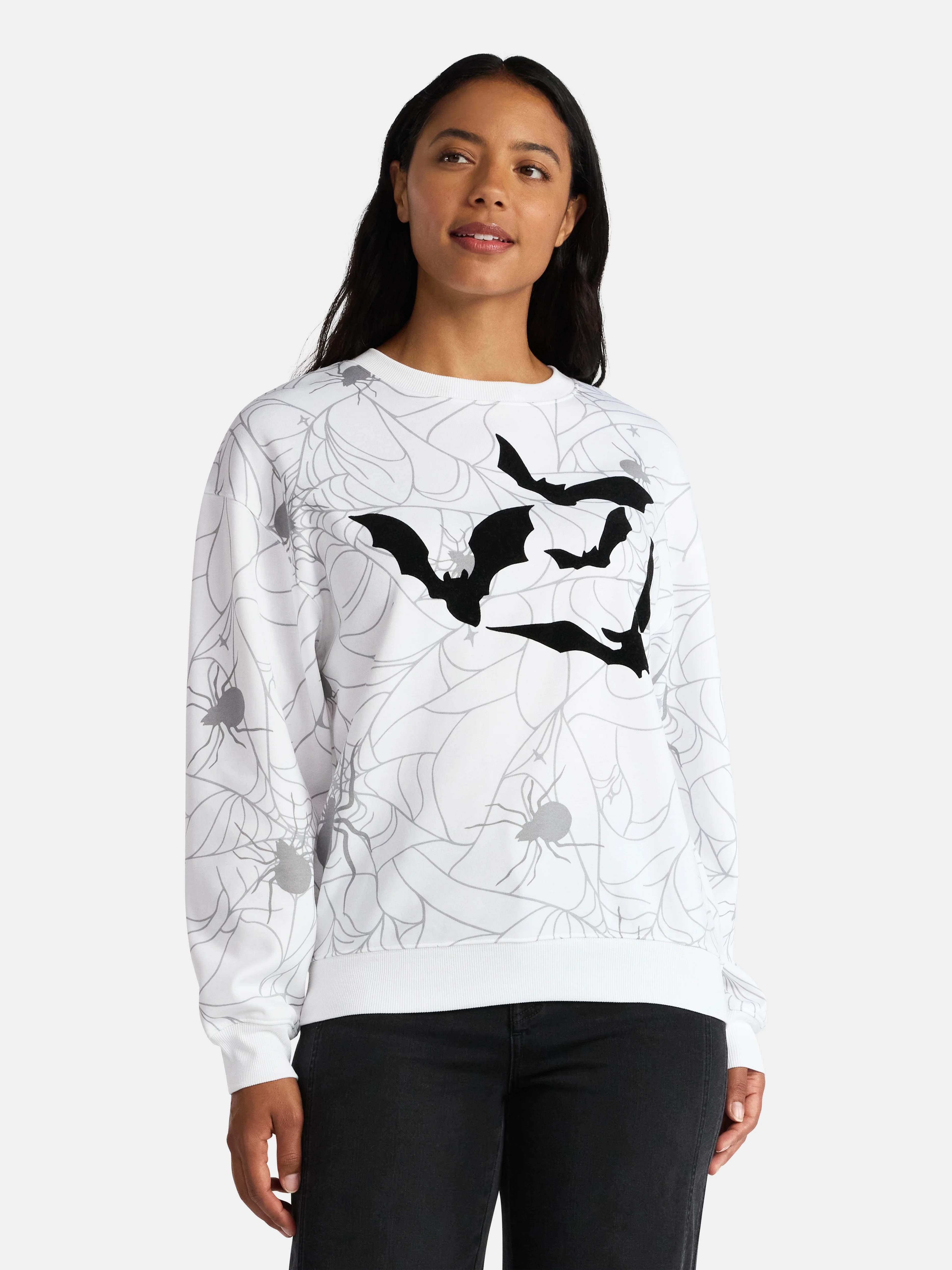 Halloween Women's Spiders and Bats Print Sweatshirt with Long Sleeves, Sizes XXS-XXL | Walmart (US)