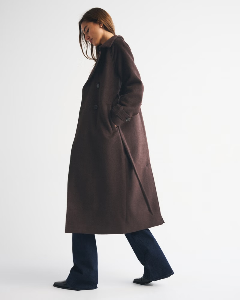 A&F Carrie Wool-Blend Trench Coat | Abercrombie & Fitch (US)