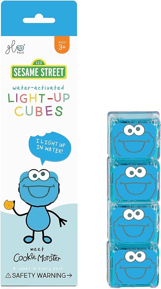 Glo Pals x Sesame Street Water-Activated Light-Up Cubes for Sensory Play (Cookie Monster - Blue) | Amazon (US)