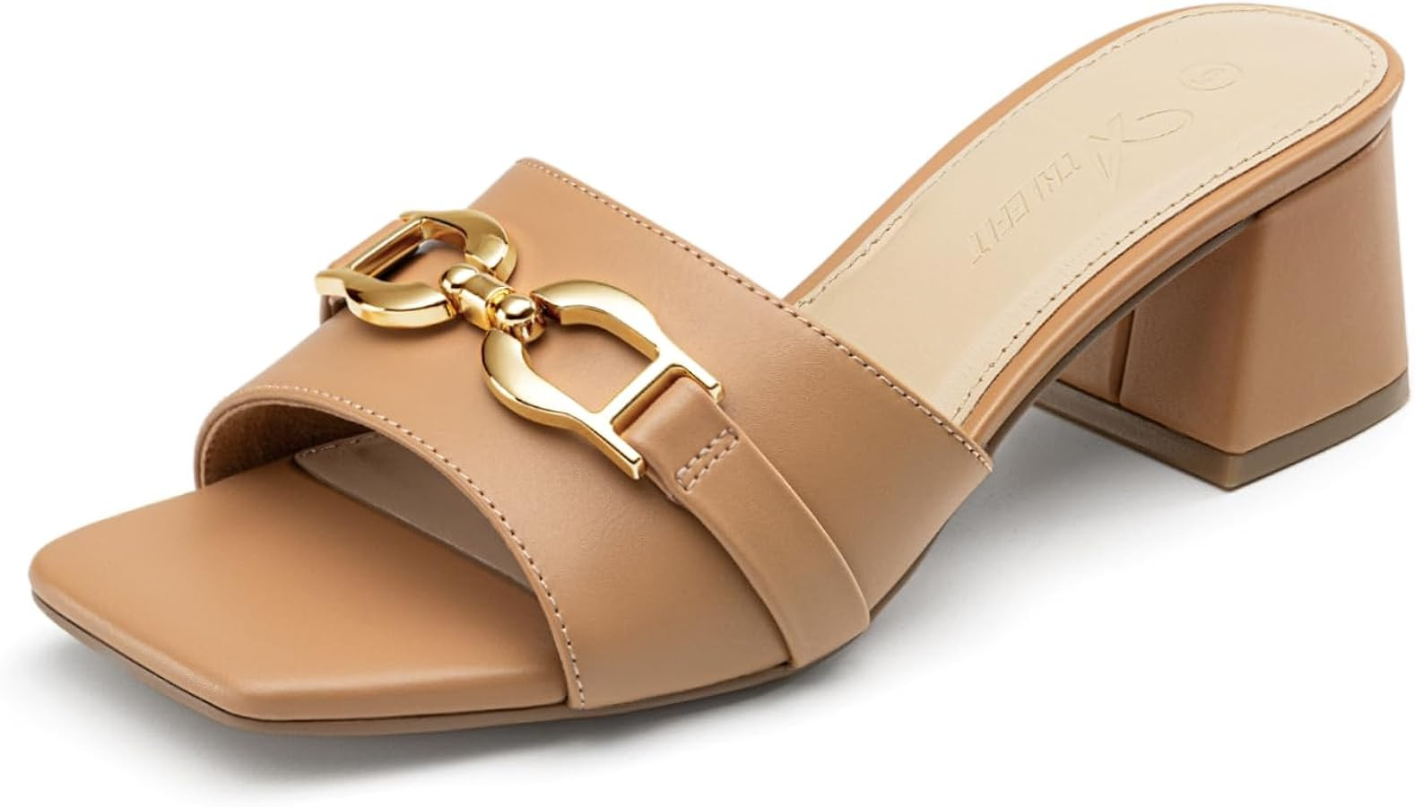 Athlefit Women's Raffia Heeled Sandals Square Open Toe Slip On Mules Chunky Block Heels with Meta... | Amazon (US)