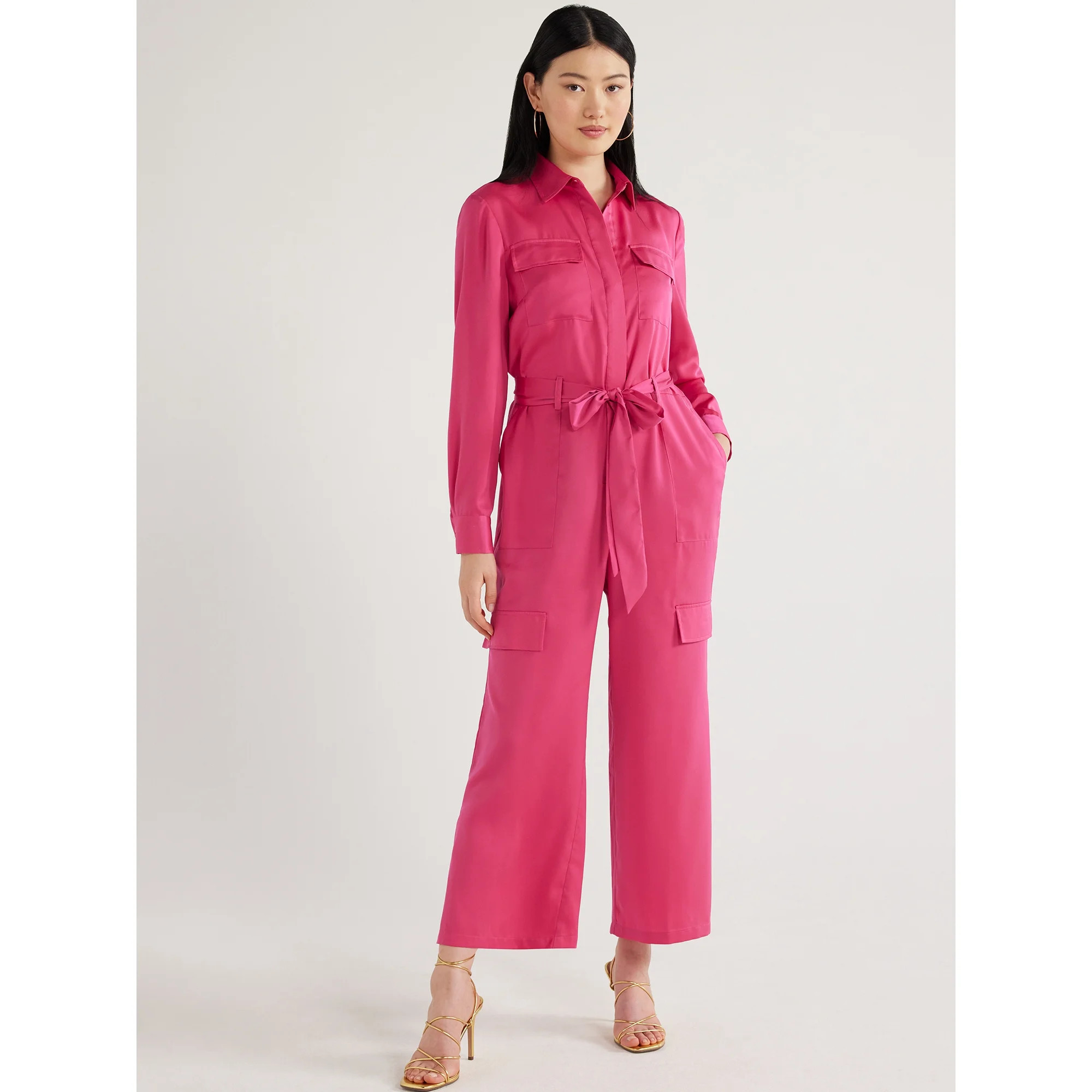 Scoop Women's Satin Wide Leg Jumpsuit, Sizes XS-XXL | Walmart (US)