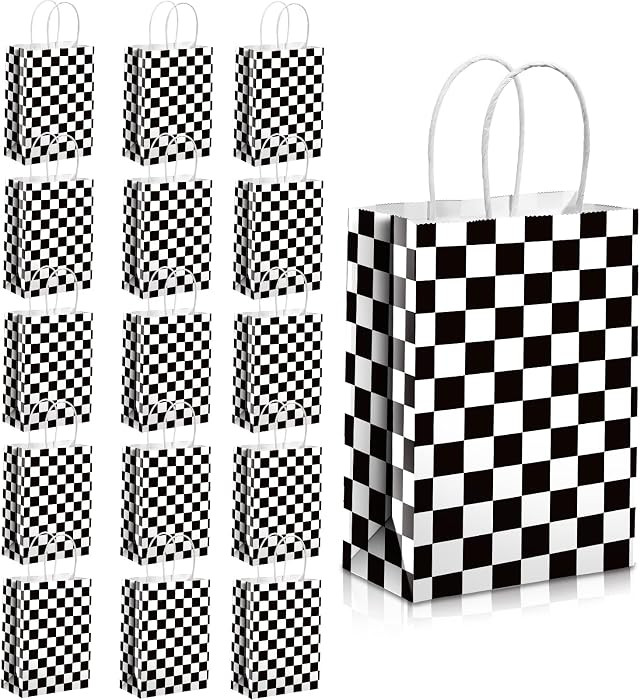 Epakh 16 Pcs Checkered Racing Treat Bags Race Car Party Favors with Handles Black and White Check... | Amazon (US)