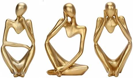 FPKOMD 3 Piece The Thinker Statue Gold Decor Accents Abstract Sculpture Bookshelf Decor Gold Resi... | Amazon (US)