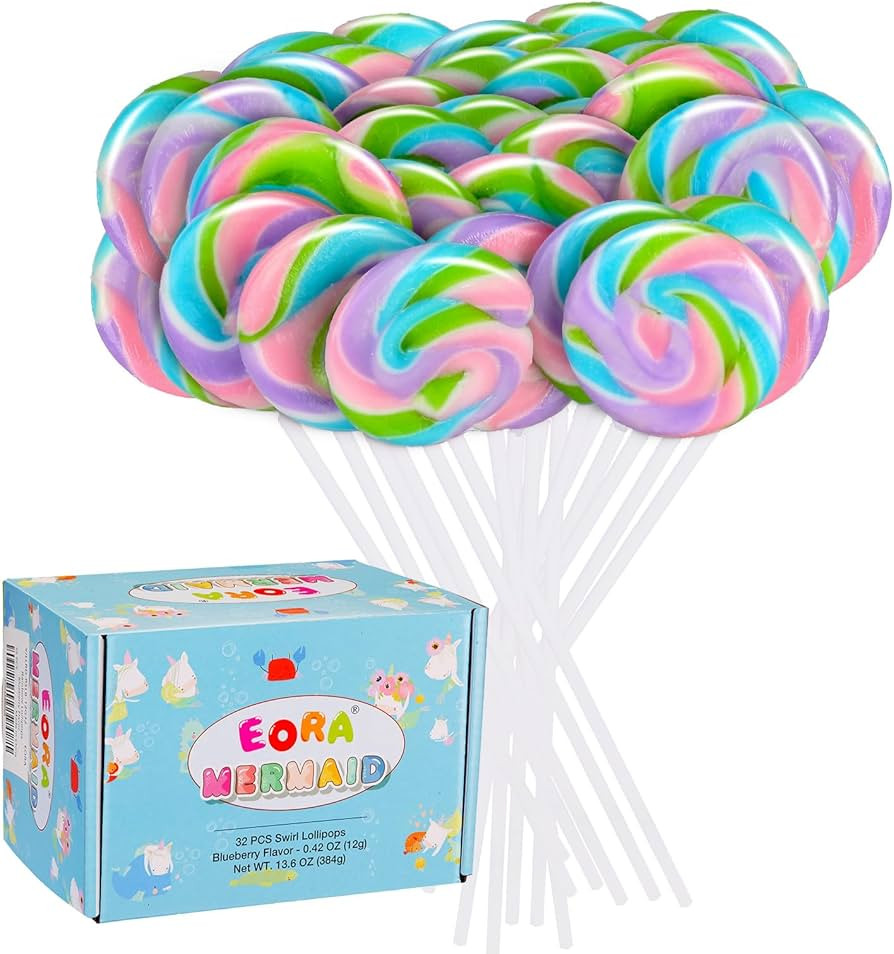 Rainbow Twisty & Swirl Lollipops 32pk, Mermaid Lollipops Candy Individually Wrapped, Candyland ... | Amazon (US)